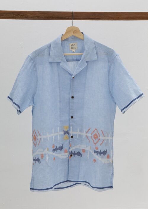 Jamdani Organic Cotton Shirt in Light Blue