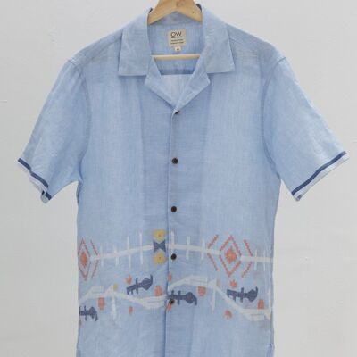 Camicia Jamdani in cotone organico in azzurro