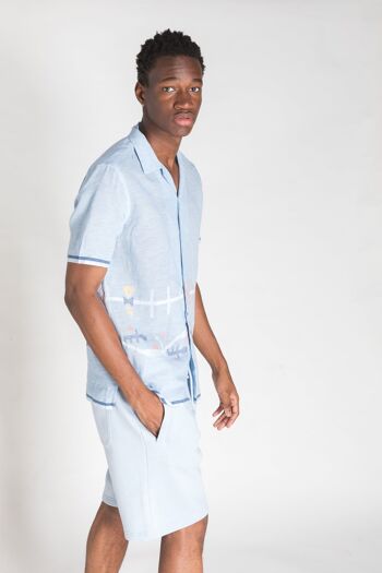 Chemise Jamdani en coton biologique en bleu clair 2