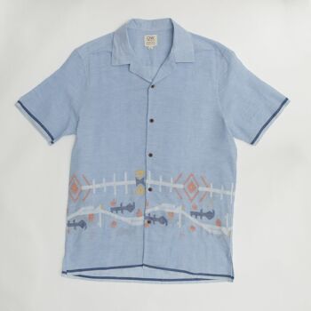 Chemise Jamdani en coton biologique en bleu clair 4