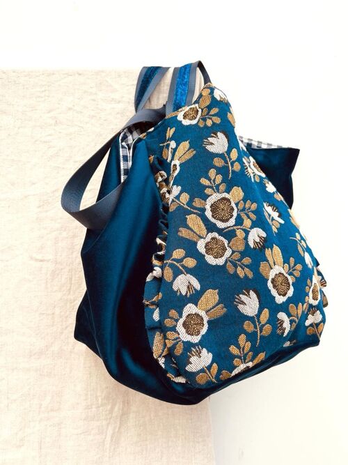 Bolso de tela tapicería azul modelo Anemona