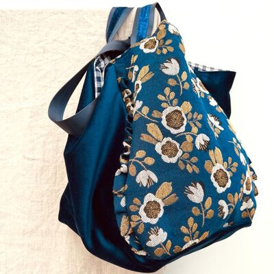 Blue tapestry fabric bag Anemona model