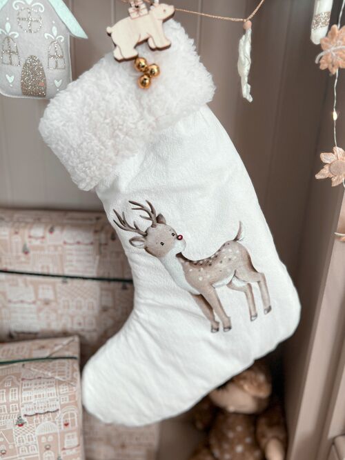 Chaussette de Noël blanche avec petit renne