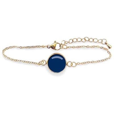 Gold Surgical Stainless Steel Curb Bracelet - Flash Navy Blue