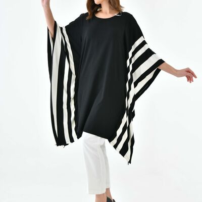 Oversized Wide Sleeve Tunic Dress with White Stripe Details