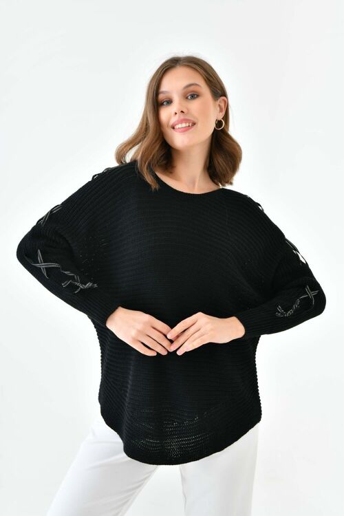 Oversized Long Sleeve Knitted Jumper with Ribbon Details
