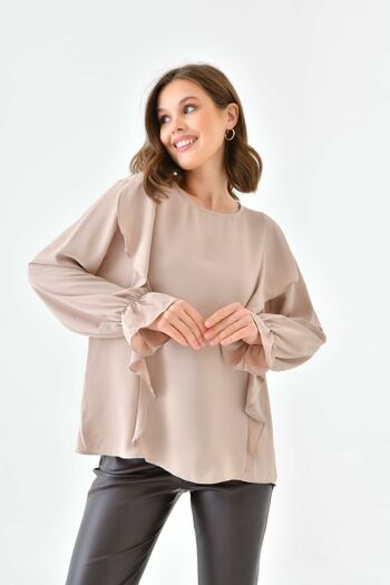 Blouse oversize à volants sur le devant avec poignets détaillés 4