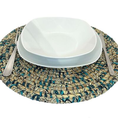 Pinde placemats x 4 natural and wax Blue