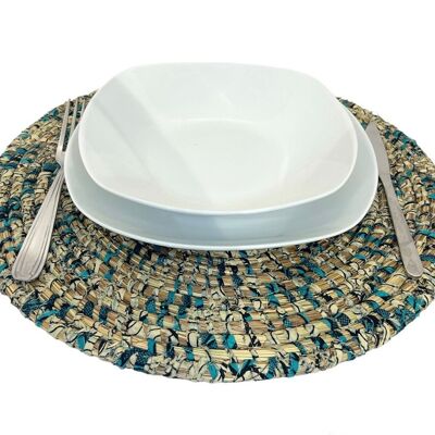 Pinde placemats x 4 natural and wax Blue