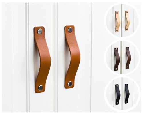 Leather HANDLES, pulls for 96 mm PREMIUM natural leather + fittings and screws