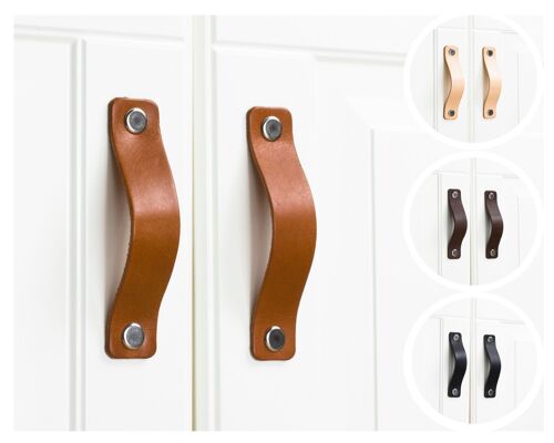 Leather HANDLES, pulls for 80 mm hole spacing,  PREMIUM natural leather + fittings and screws
