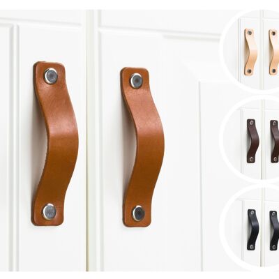 Leather HANDLES, pulls for 80 mm hole spacing,  PREMIUM natural leather + fittings and screws