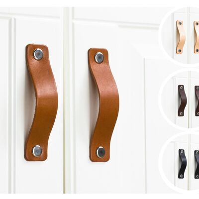 Leather HANDLES, pulls for 80 mm hole spacing,  PREMIUM natural leather + fittings and screws