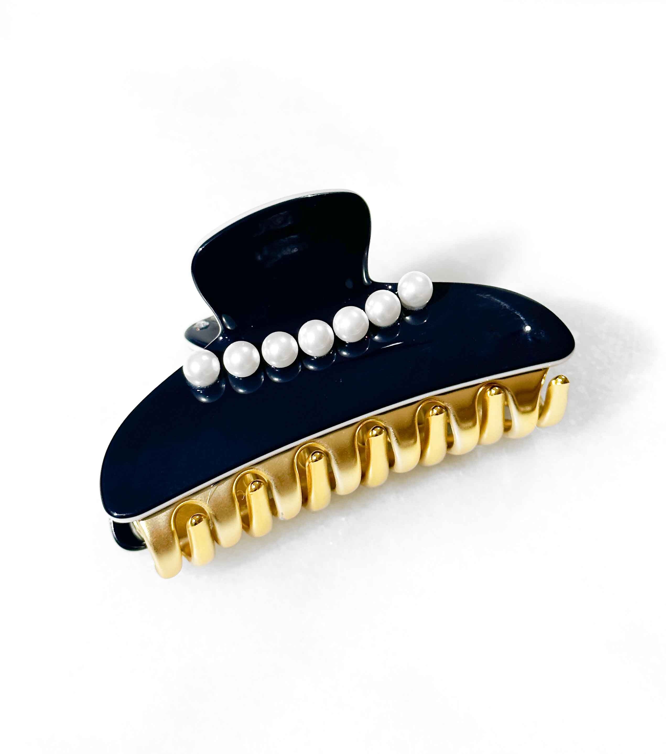 Fermaglio per capelli - Blu navy e perle - Acetato