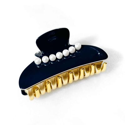 Hair clip - Navy blue and pearls - Acetate