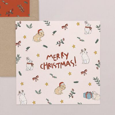 Folded Square Greeting Card - Snowy bunny