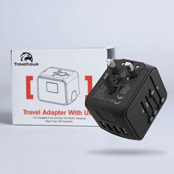 TravelHawk Universal World Plug avec USB-C et 3 ports USB - Prise de voyage - Prise de voyage internationale pour plus de 150 pays - Amérique (USA) - Angleterre (Royaume-Uni) - Australie - Asie - Amérique du Sud - Afrique - Prises mondiales - Noir 5