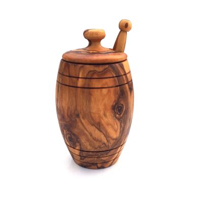 Honey pot with honey dipper handmade from olive wood