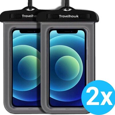 Étuis de téléphone étanches Travelhawk - Ensemble de 2 Drybag - Étui de téléphone sous-marin - Pochette de téléphone étanche - Convient à tous les smartphones - Également pour passeport et cartes de débit - Noir