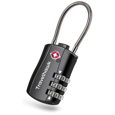 Travelhawk Suitcase Lock - TSA Travel Lock - Combination Lock - Combination Lock Padlock - 3 Digits - Black
