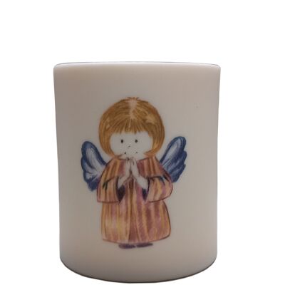 Porcelain candle holder with angel motive Snow-white,translucent.