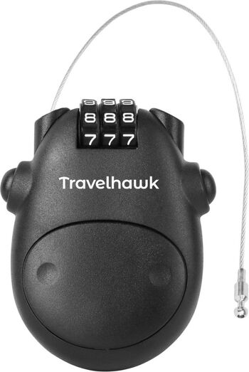 Travelhawk Câble antivol - Cadenas à combinaison - Antivol pour snowboard - Antivol pour ski - Antivol pour câble de vélo - Antivol pour vélo - Antivols pour vélo - Acier - Noir 1