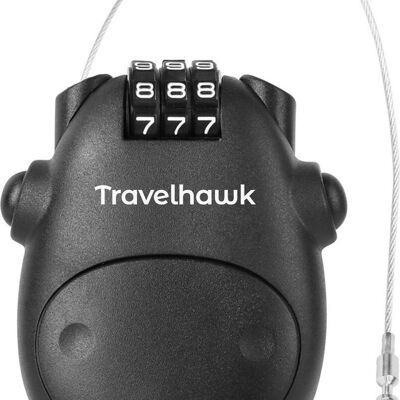 Travelhawk Cable lock - Combination lock - Snowboard lock - Ski lock - Bicycle cable lock - Bicycle lock - bicycle locks - Steel - Black