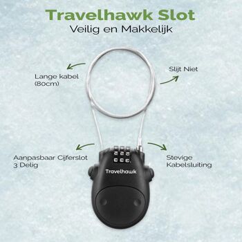 Travelhawk Câble antivol - Cadenas à combinaison - Antivol pour snowboard - Antivol pour ski - Antivol pour câble de vélo - Antivol pour vélo - Antivols pour vélo - Acier - Noir 4