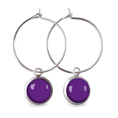 Silver surgical stainless steel hoop earrings - Flash Violet