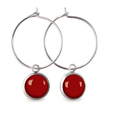 Silver surgical stainless steel hoop earrings - Flash Dahlia Red