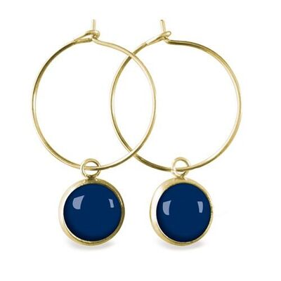 Gold surgical stainless steel hoop earrings - Flash Navy Blue