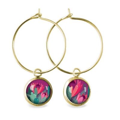 Gold surgical stainless steel hoop earrings - Cactus