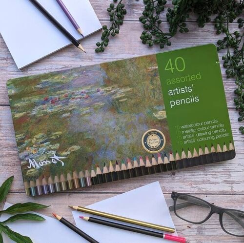 Artist Pencils - 40 Colours in a Tin - Monet - Waterlillies