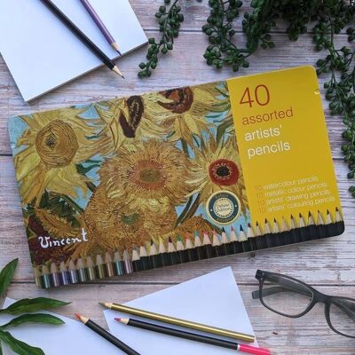 Artist Pencils - 40 Colours in a Tin - Van Gogh - Sunflowers