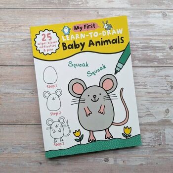 Apprenez à dessiner des bébés animaux - Livre facile à nettoyer 1