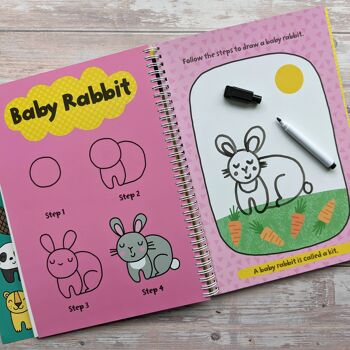 Apprenez à dessiner des bébés animaux - Livre facile à nettoyer 2