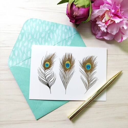 Henrietta Press Notecard Set - Peacock Feathers