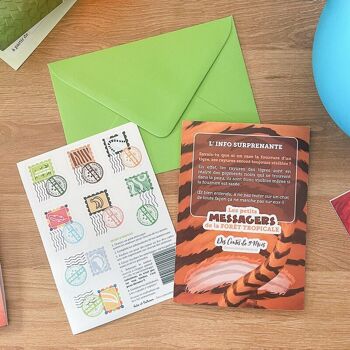 Kit 8 cartes d’invitation anniversaire enfant + enveloppes + faux-timbres - FORÊT TROPICALE 7
