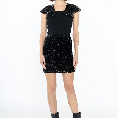 Top con maniche ad aletta in paillettes - T22108