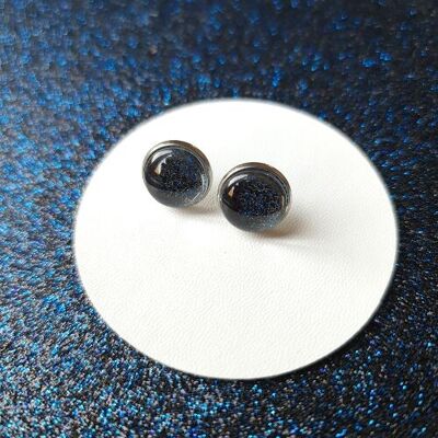 Handmade Sparkly Blue & Black Stud Earrings