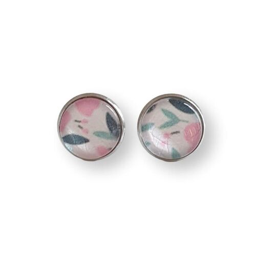 Handmade Pink & Green Floral Stud Earrings