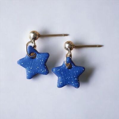 Handmade Sparkly Navy Blue Mini Star Drop Earrings