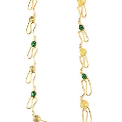 “Sunshine Spiral” statement necklace in green malachite