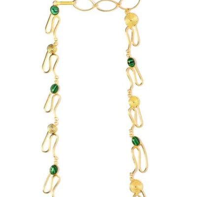 “Sunshine Spiral” statement necklace in green malachite