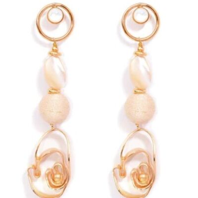 Dangling mother-of-pearl and gold spiral earrings