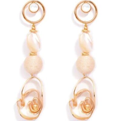 Dangling mother-of-pearl and gold spiral earrings