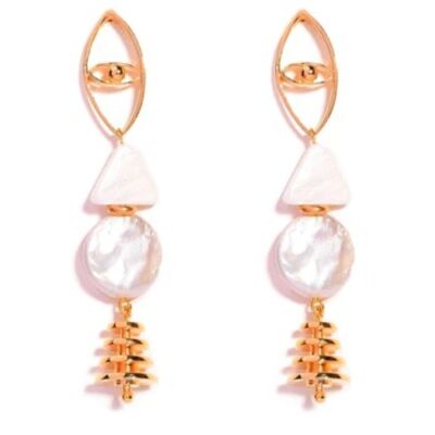 “Golden Eye with Pearl High” dangling earrings
