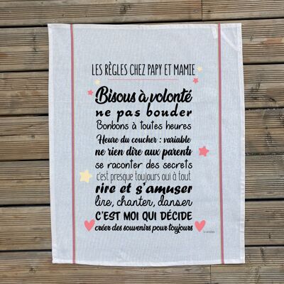 Tea towel the rules at Grandpa and Grandma's - family gift - grandparents - made in France - grandmothers' holidays