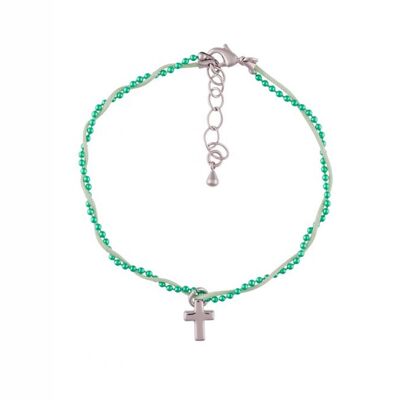 Pearl Beads, Armband mit Kreuz, grün