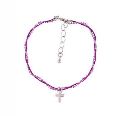 Pearl Beads, Armband mit Kreuz, lila